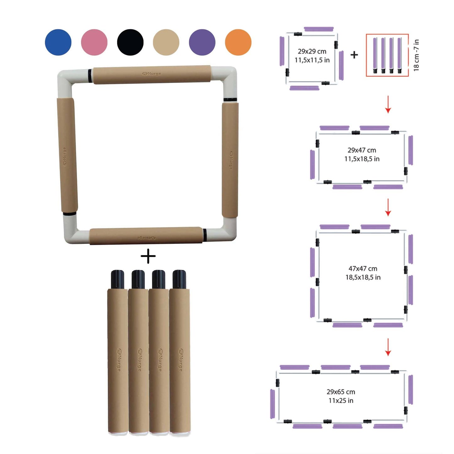 Nurge Embroidery Snap Frame 29cm x 29cm in grey